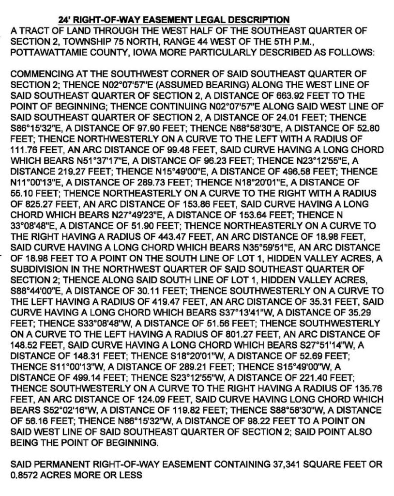legal description for right-of-way, dimensions, bearings/distances, subject property line